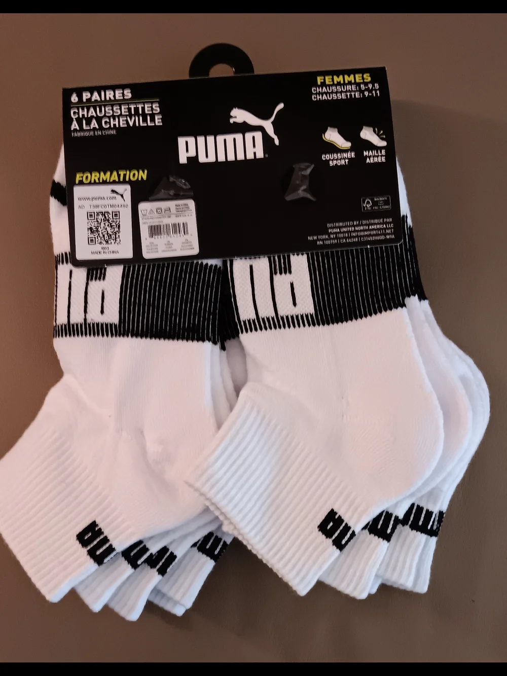 Puma Women's White & Black Training Quarter Socks - 6 Pack